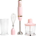 Hand Blender Set, 3-In-1 Immersion Blender with Whisk, Blending & Chopper Attachments, 400W High Speed, Pink with Gold Accents, Handheld Blender for Smoothies, Soups, Sauces, Cream, Pink