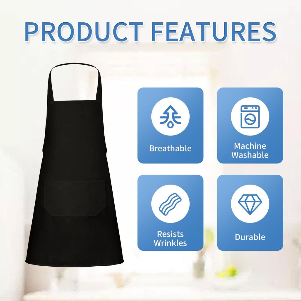 8/12/24 Pack Plain Bib Aprons Bulk, Black Commercial Apron with 2 Pockets, Unisex Apron for Adults Painting BBQ