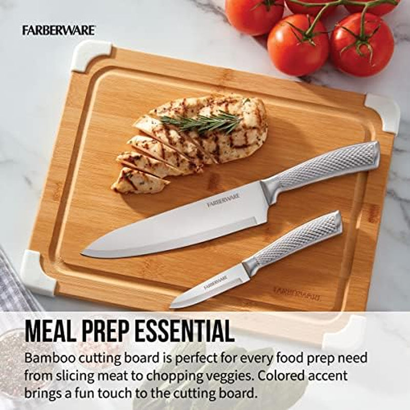 Nonslip Bamboo Cutting Board with Juice Groove, 11X14 Inch, White
