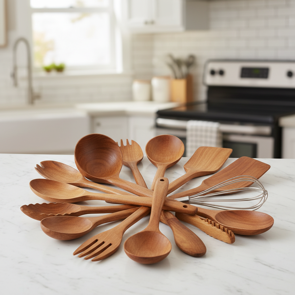 10-Piece Teak Wooden Kitchen Utensil Set