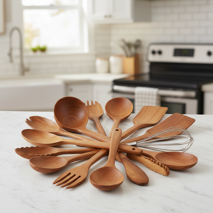10-Piece Teak Wooden Kitchen Utensil Set