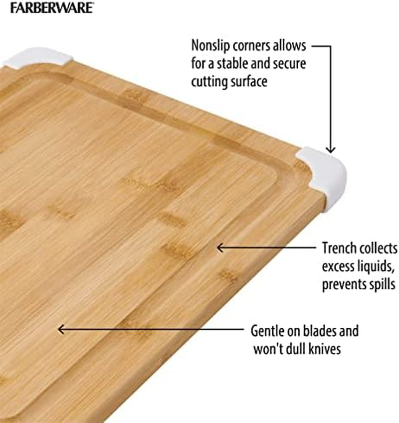 Nonslip Bamboo Cutting Board with Juice Groove, 11X14 Inch, White
