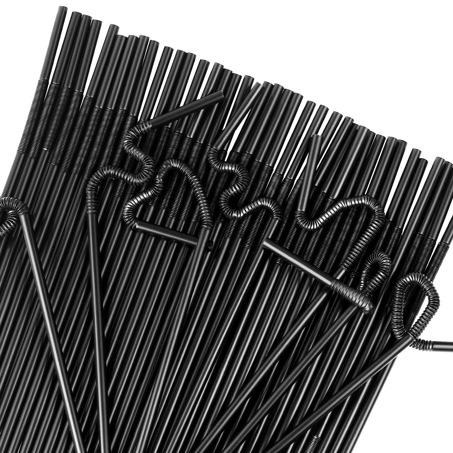 100 Pcs Black Flexible Plastic Straws, Disposable Bendy Straws