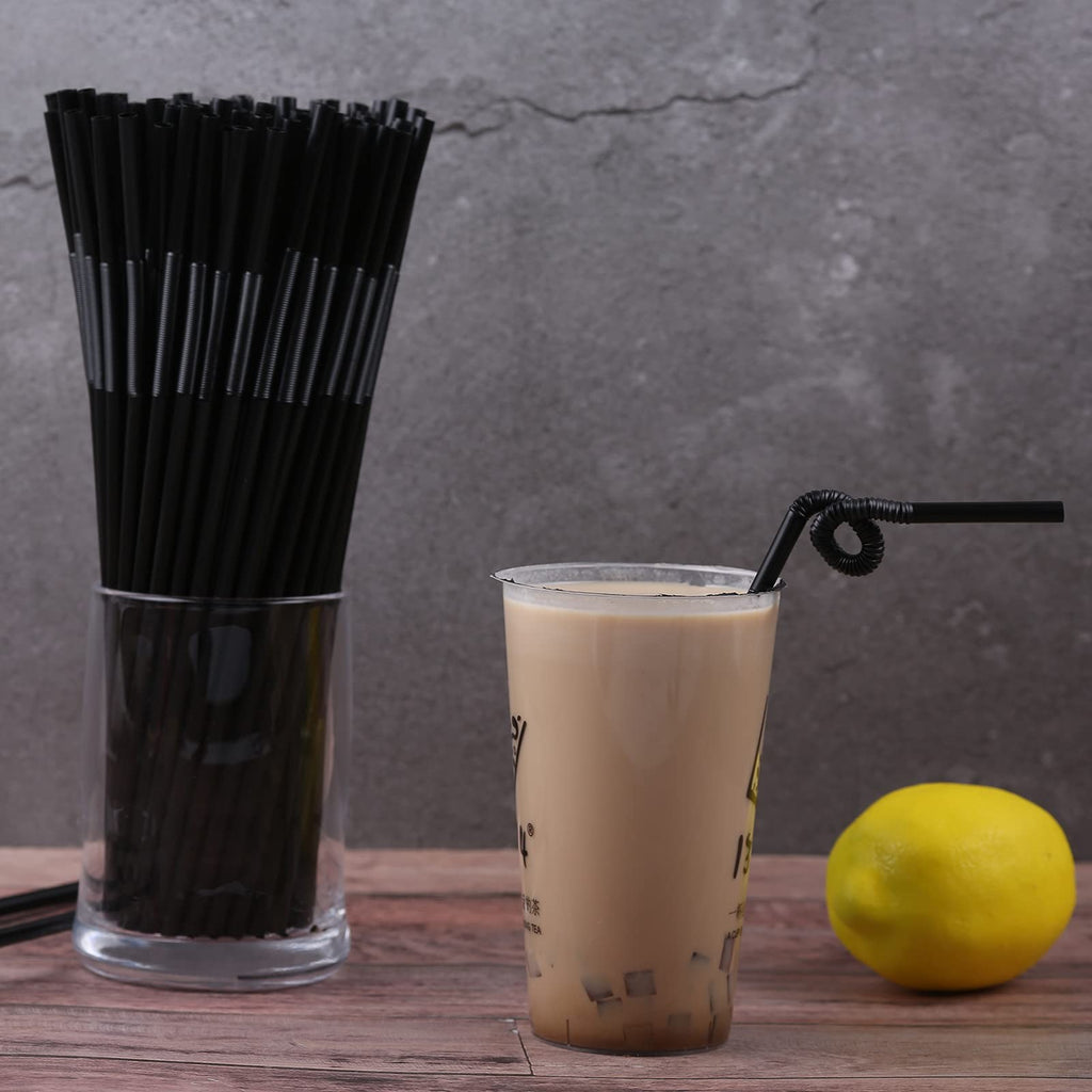 100 Pcs Black Flexible Plastic Straws, Disposable Bendy Straws