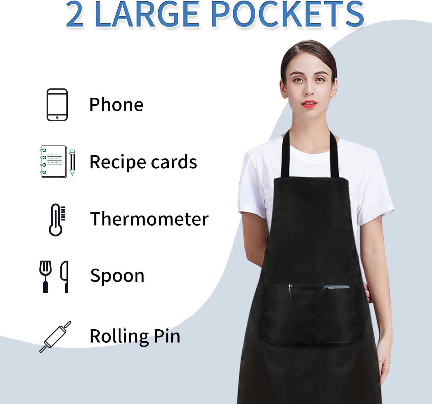 8/12/24 Pack Plain Bib Aprons Bulk, Black Commercial Apron with 2 Pockets, Unisex Apron for Adults Painting BBQ