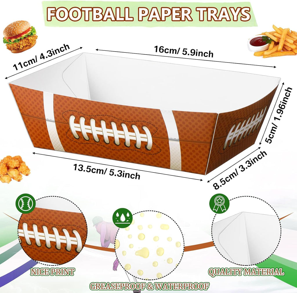 100 Pcs Football Serving Trays: 1.1 Lb 50 Paper Football Food Serving Boats with 50 Grease Resistant Liner Papers for Birthday Tailgate Party Supplies Sport Game Event Favor Decor
