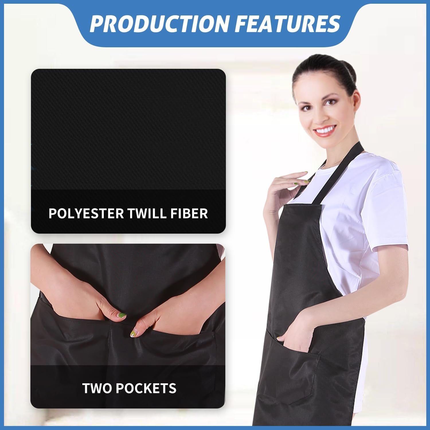 8/12/24 Pack Plain Bib Aprons Bulk, Black Commercial Apron with 2 Pockets, Unisex Apron for Adults Painting BBQ