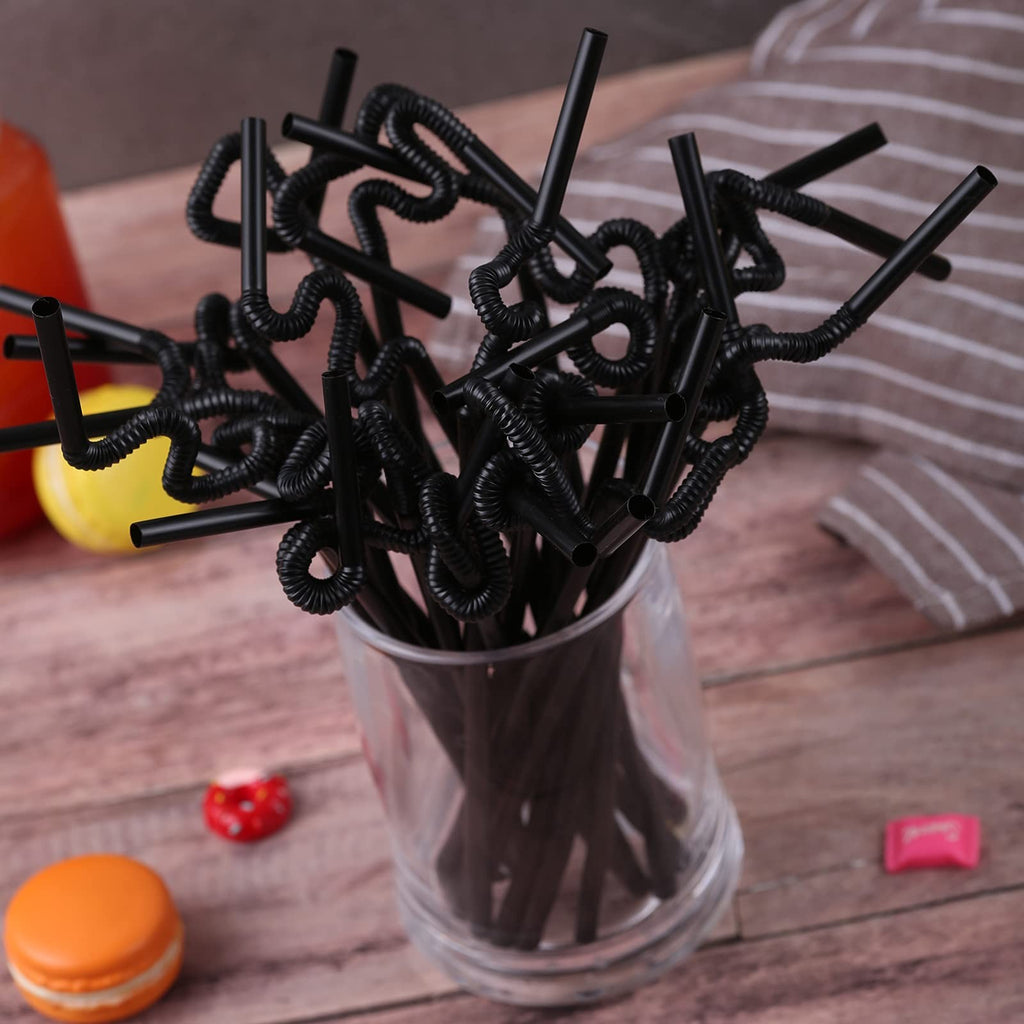 100 Pcs Black Flexible Plastic Straws, Disposable Bendy Straws