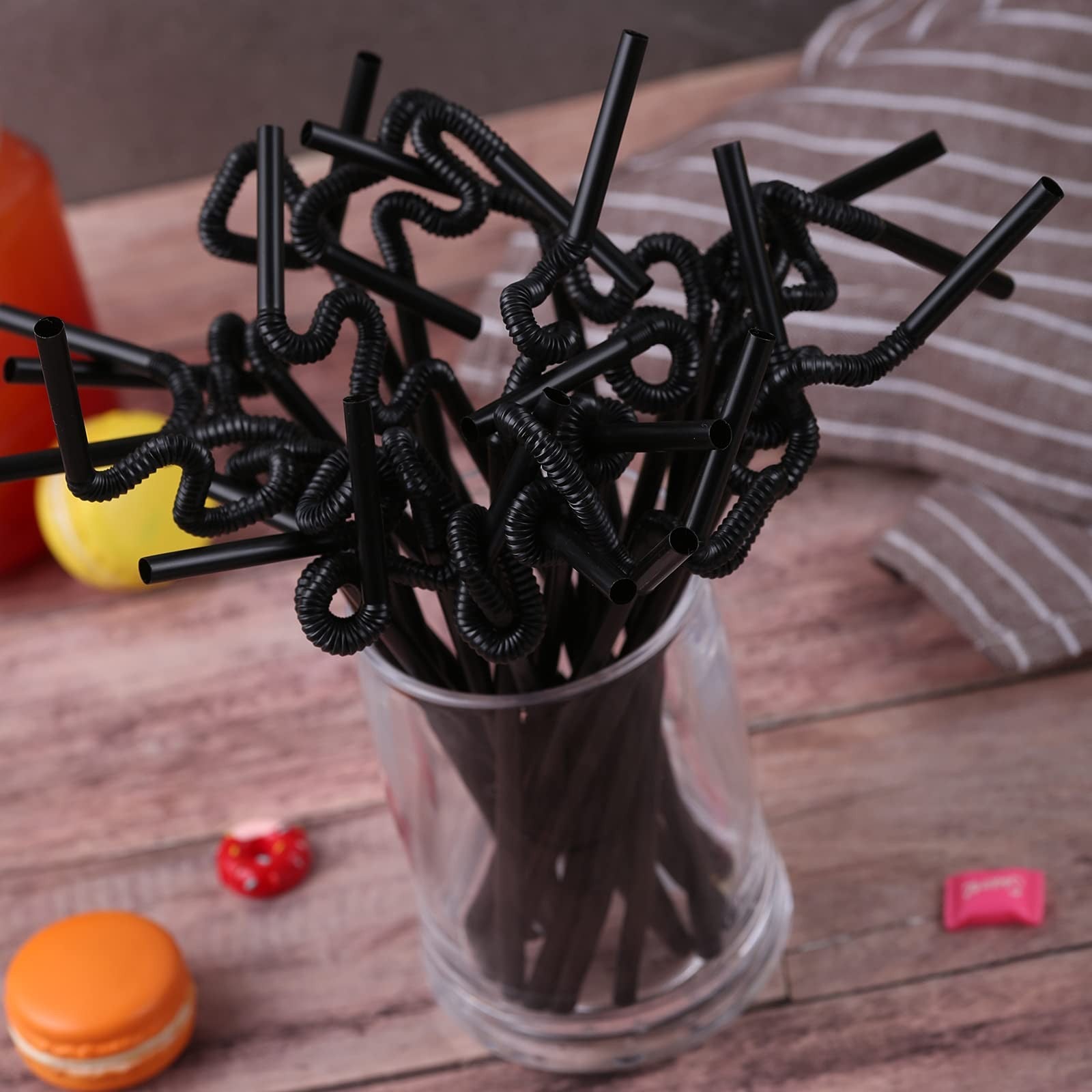 100 Pcs Black Flexible Plastic Straws, Disposable Bendy Straws