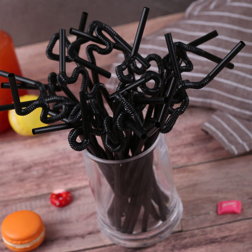 100 Pcs Black Flexible Plastic Straws, Disposable Bendy Straws