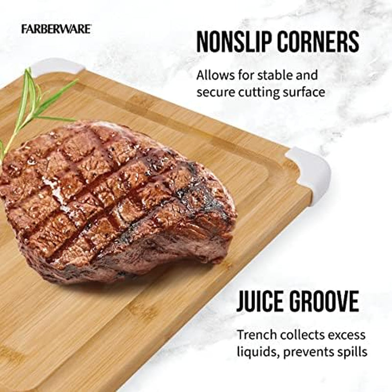 Nonslip Bamboo Cutting Board with Juice Groove, 11X14 Inch, White