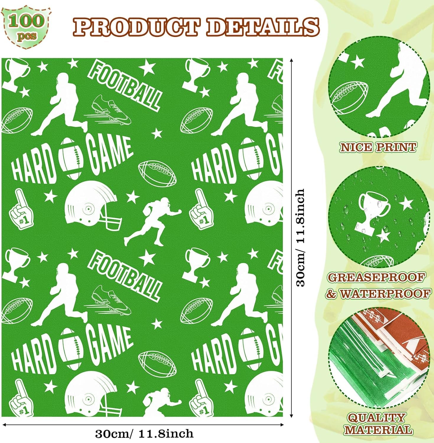 100 Pcs Football Serving Trays: 1.1 Lb 50 Paper Football Food Serving Boats with 50 Grease Resistant Liner Papers for Birthday Tailgate Party Supplies Sport Game Event Favor Decor