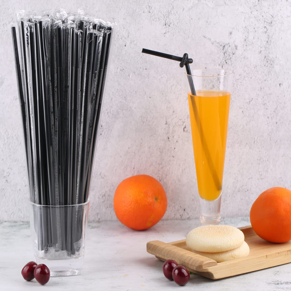 100 Pcs Black Flexible Plastic Straws, Disposable Bendy Straws