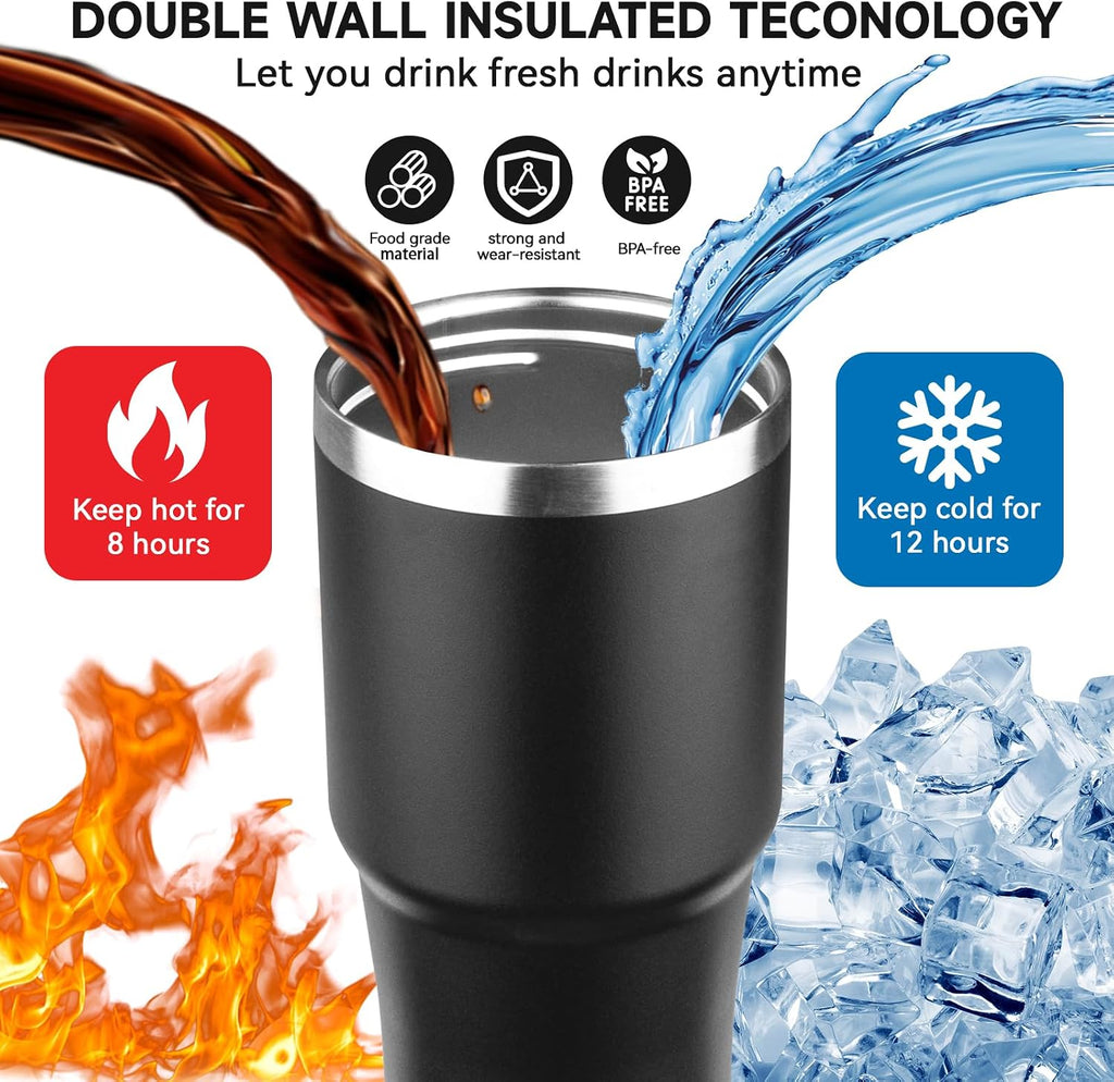 20Oz Tumbler with Handle and Flip Straw Lid Double Wall Insulated Travel Coffee Mug Stainless Steel Vacuum Insulated Coffee Tumbler Cup for Hot and Cold Beverages,Leak-Proof&Bpa-Free (20Oz,Black)